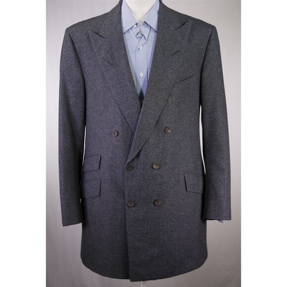 Edgar Pomeroy Bespoke Gray Cashmere Flannel Double Breasted Blazer 44XL - Picture 2 of 10